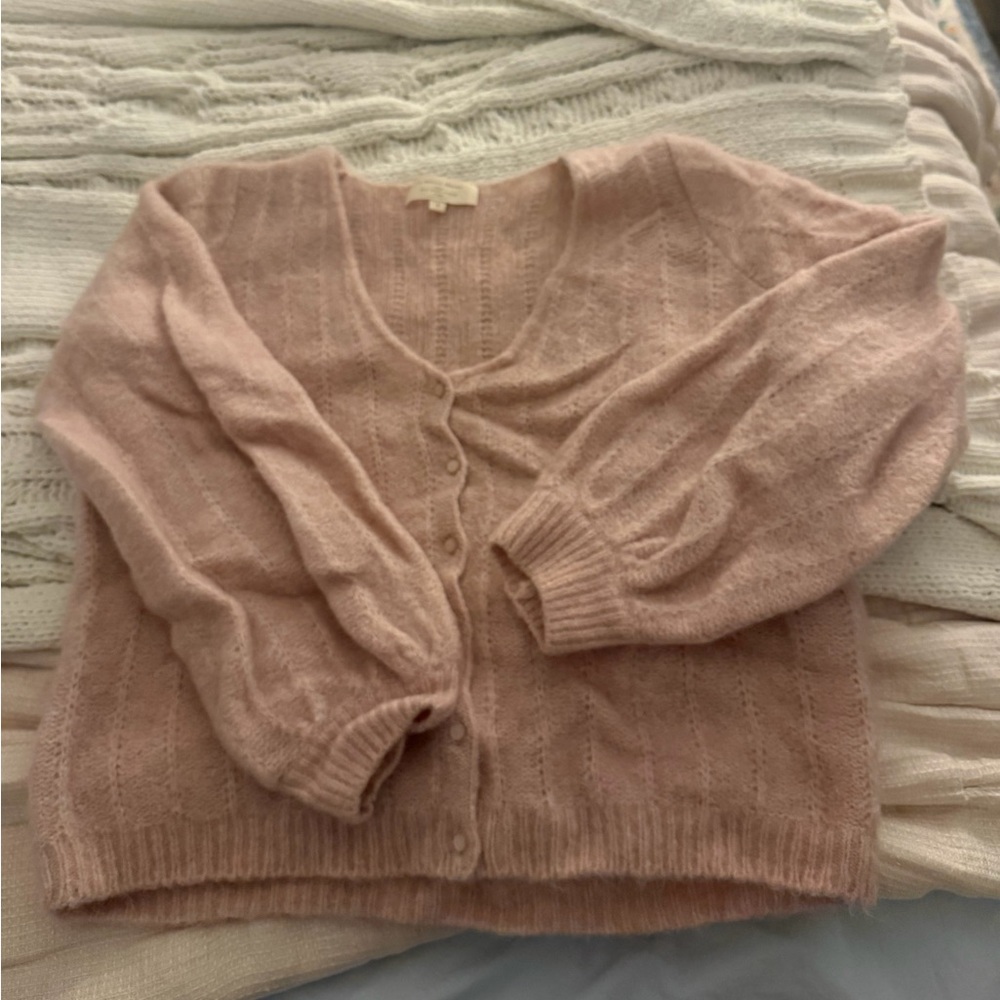 Sezane Pink Balloon Sleeve Cardigan